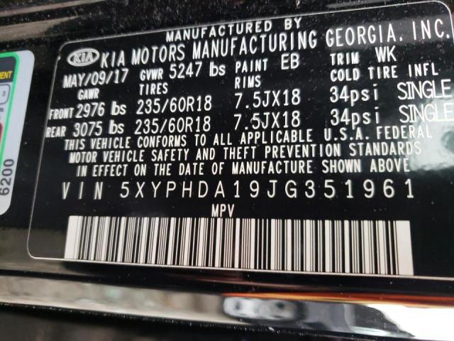 Photo 10 from auction – 2018 KIA SORENTO EX with VIN 5XYPHDA19JG351961