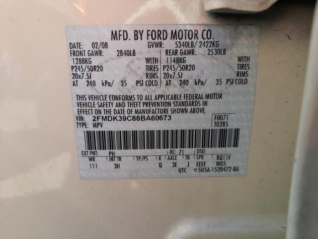 FORD EDGE LIMIT 2008 with VIN 2FMDK39C88BA60673 - Photo from auction