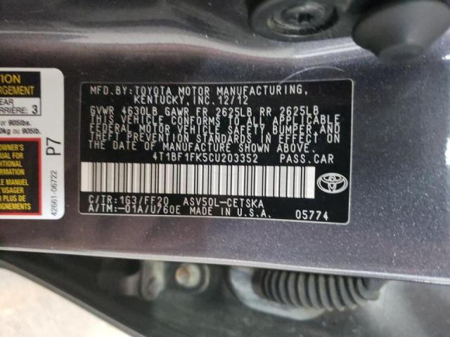 Photo 10 from auction – 2012 TOYOTA CAMRY BASE with VIN 4T1BF1FK5CU203352