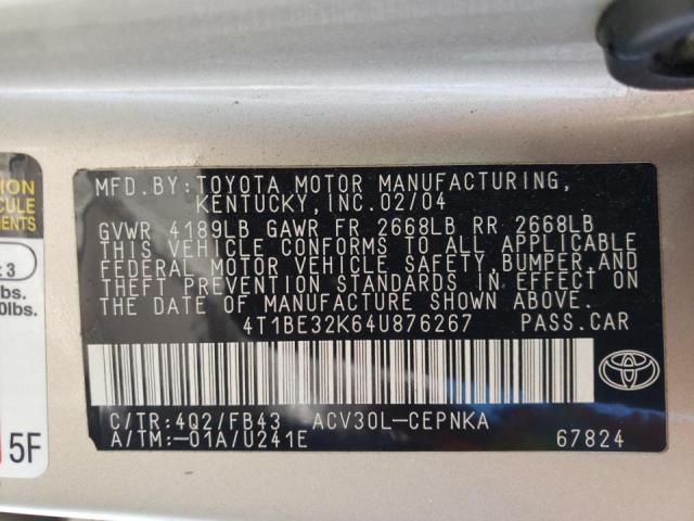 Photo 10 from auction – 2004 TOYOTA CAMRY LE with VIN 4T1BE32K64U876267