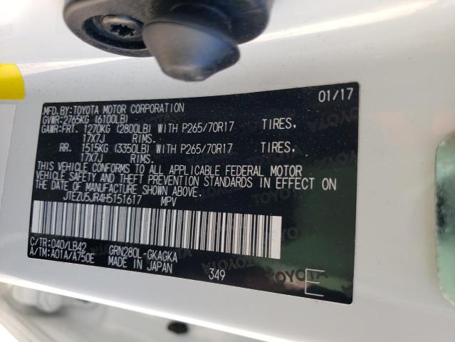 Photo 10 from auction – 2017 TOYOTA 4RUNNER SR with VIN JTEZU5JR4H5151617