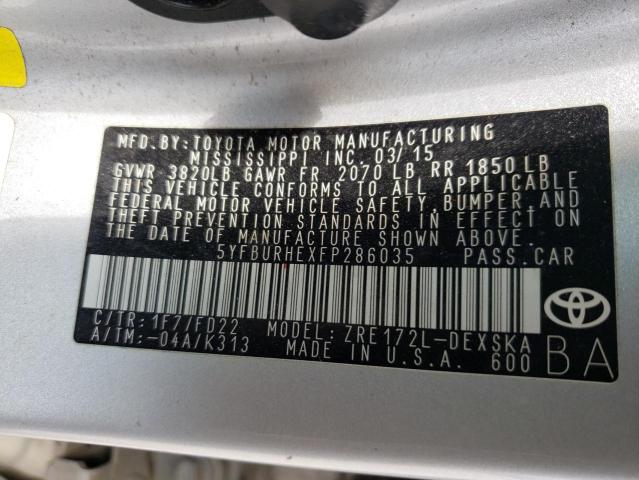 Photo 10 from auction – 2015 TOYOTA COROLLA L with VIN 5YFBURHEXFP286035