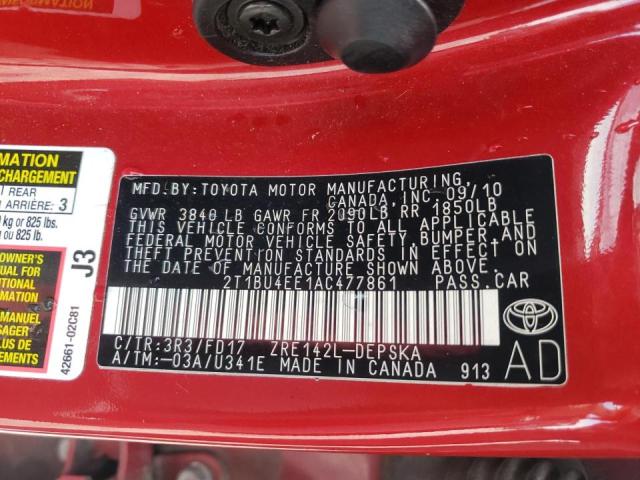 Photo 10 from auction – 2010 TOYOTA COROLLA BA with VIN 2T1BU4EE1AC477861