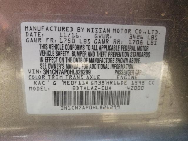 Photo 10 from auction – 2017 NISSAN VERSA S with VIN 3N1CN7AP0HL826299
