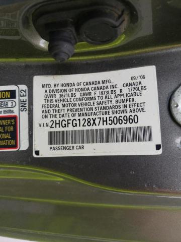 Photo 10 from auction – 2007 HONDA CIVIC EX with VIN 2HGFG128X7H506960