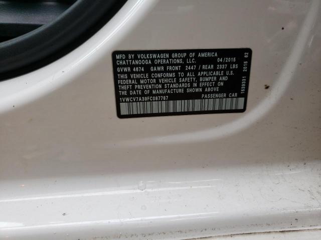 Photo 10 from auction – 2015 VOLKSWAGEN PASSAT SEL with VIN 1VWCV7A39FC087787