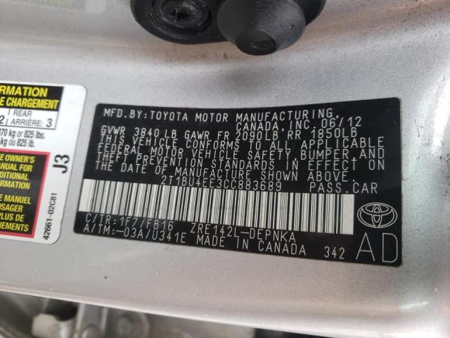 Photo 10 from auction – 2012 TOYOTA COROLLA BA with VIN 2T1BU4EE3CC883689