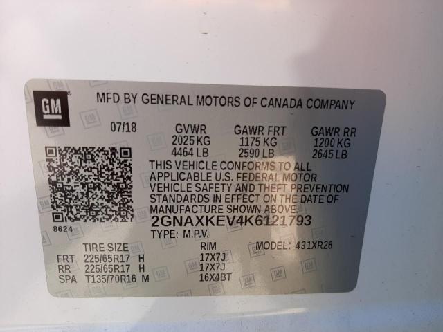 Photo 10 from auction – 2019 CHEVROLET EQUINOX LT with VIN 2GNAXKEV4K6121793