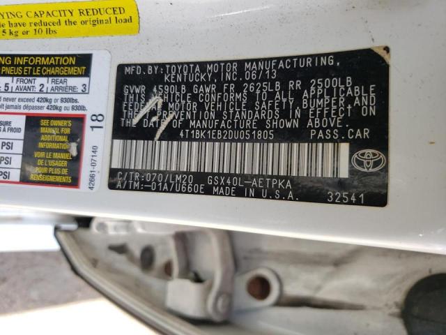 Photo 10 from auction – 2013 TOYOTA AVALON BAS with VIN 4T1BK1EB2DU051805
