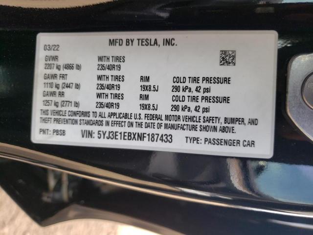 Photo 10 from auction – 2022 TESLA MODEL 3 with VIN 5YJ3E1EBXNF187433
