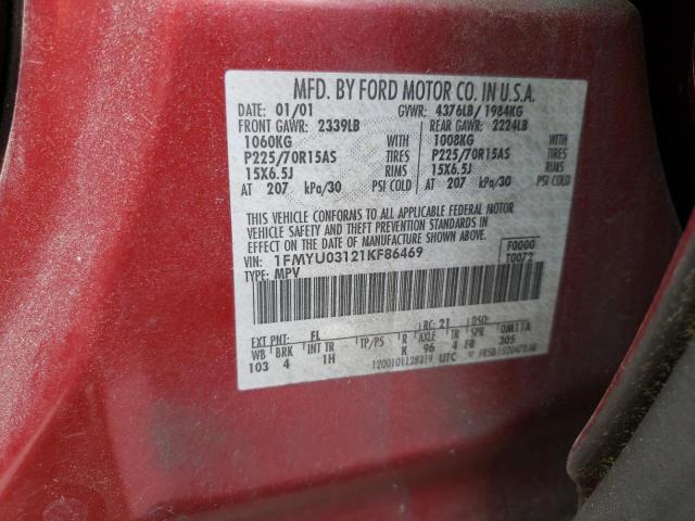 Photo 1 from auction – 2001 FORD ESCAPE XLT with VIN 1FMYU03121KF86469