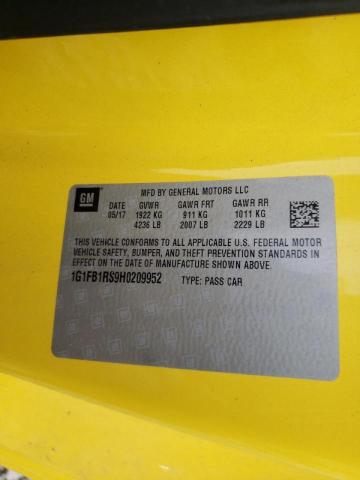 Photo 10 from auction – 2017 CHEVROLET CAMARO LT with VIN 1G1FB1RS9H0209952