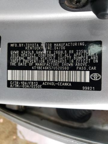 Photo 10 from auction – 2007 TOYOTA CAMRY CE with VIN 4T1BE46K57U520560