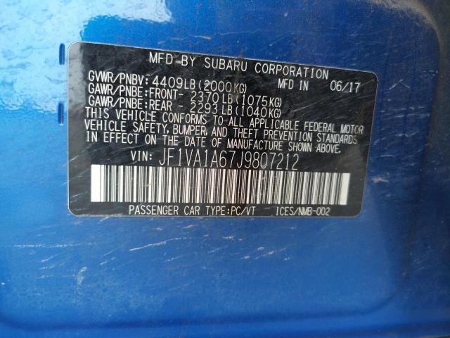 Photo 10 from auction – 2018 SUBARU WRX with VIN JF1VA1A67J9807212