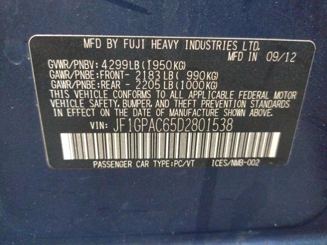 Photo 10 from auction – 2013 SUBARU IMPREZA PR with VIN JF1GPAC65D2801538
