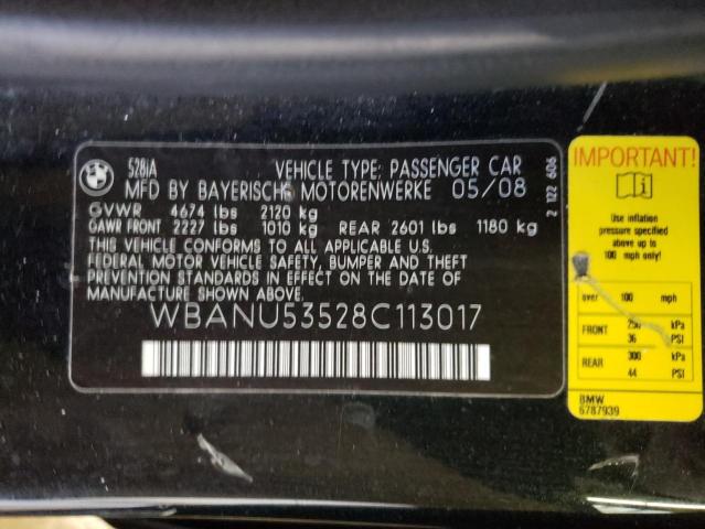Photo 10 from auction – 2008 BMW 528 I with VIN WBANU53528C113017