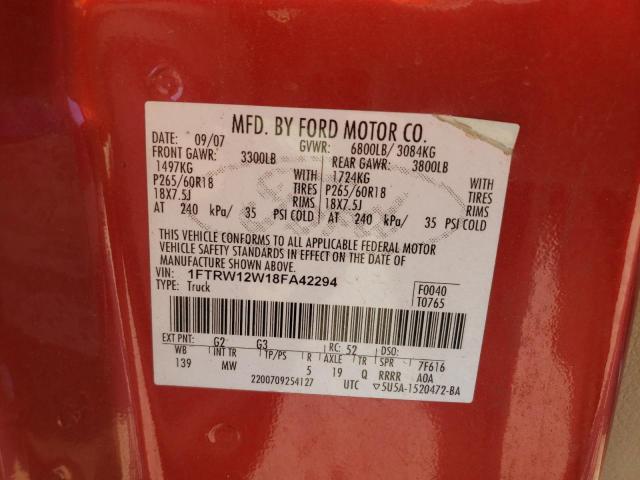 Photo 10 from auction – 2008 FORD F150 SUPER with VIN 1FTRW12W18FA42294