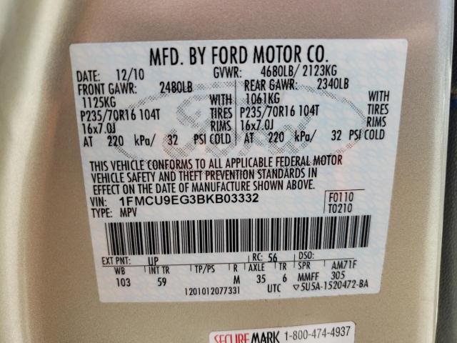 Photo 10 from auction – 2011 FORD ESCAPE LIM with VIN 1FMCU9EG3BKB03332