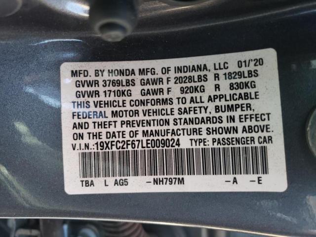 Photo 10 from auction – 2020 HONDA CIVIC LX with VIN 19XFC2F67LE009024
