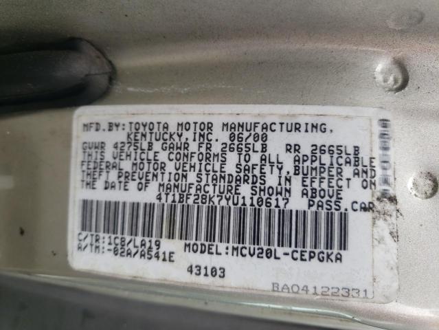 Photo 10 from auction – 2000 TOYOTA CAMRY LE with VIN 4T1BF28K7YU110617