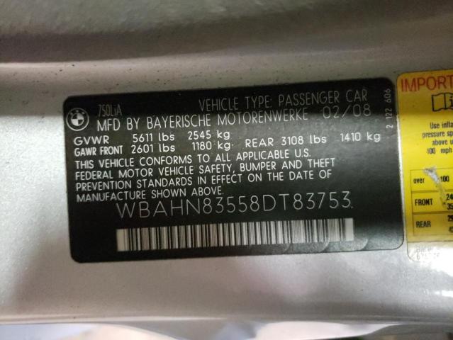 Photo 10 from auction – 2008 BMW 750 LI with VIN WBAHN83558DT83753