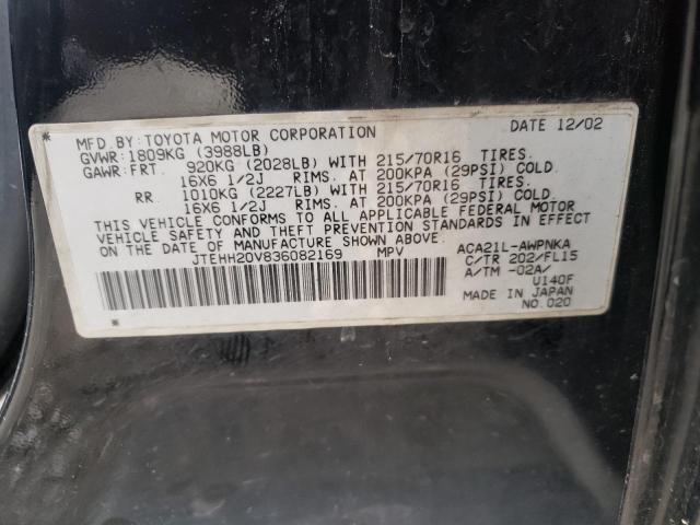 TOYOTA RAV4 2003 with VIN JTEHH20V836082169 - Photo from auction