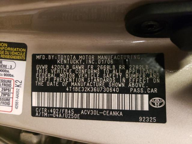 Photo 10 from auction – 2006 TOYOTA CAMRY LE with VIN 4T1BE32K36U730640