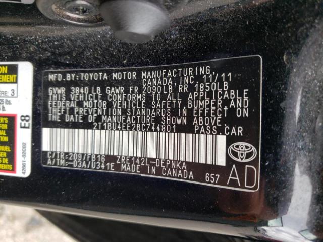 Photo 10 from auction – 2011 TOYOTA COROLLA BA with VIN 2T1BU4EE2BC744801
