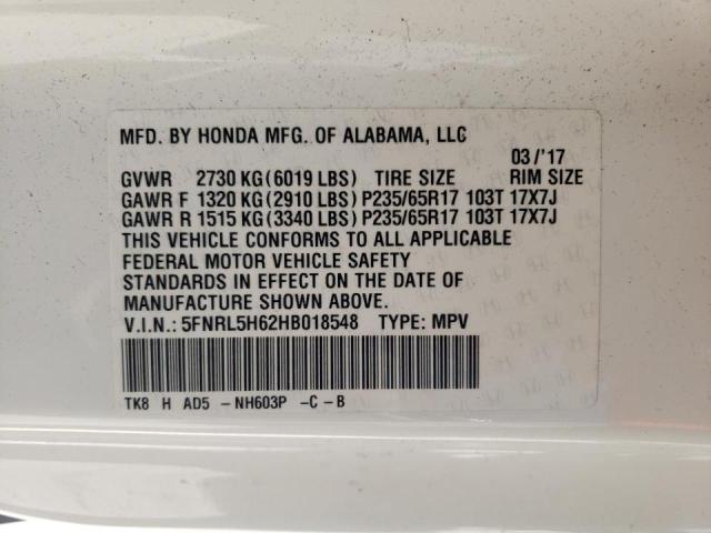 Photo 10 from auction – 2017 HONDA ODYSSEY EX with VIN 5FNRL5H62HB018548