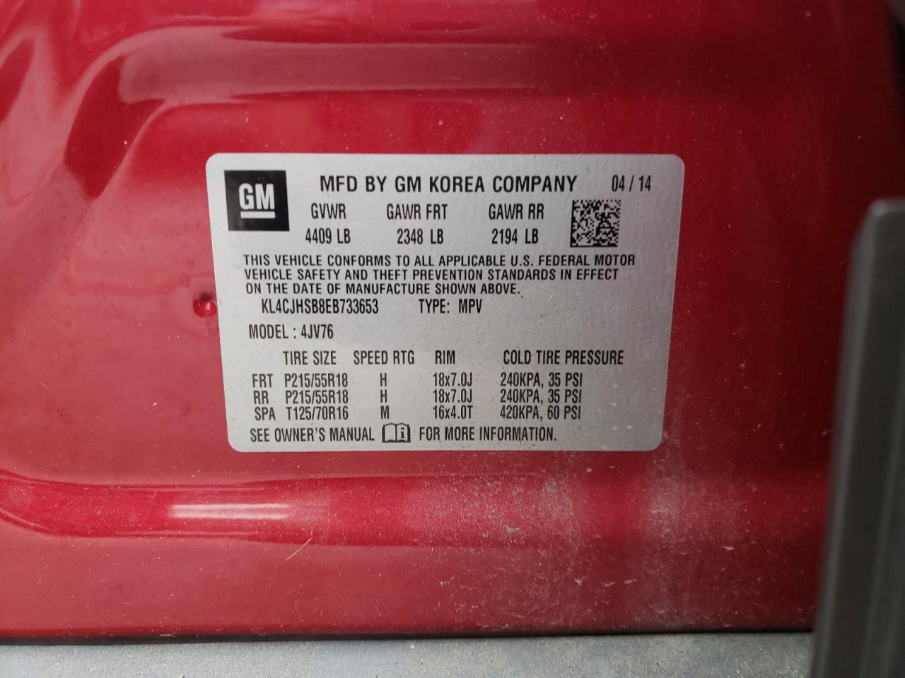Photo 11 from auction – 2014 BUICK ENCORE PRE with VIN KL4CJHSB8EB733653