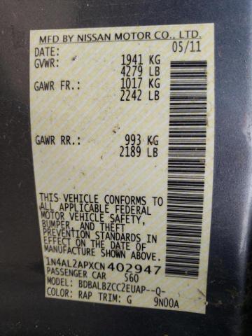 Photo 10 from auction – 2012 NISSAN ALTIMA BAS with VIN 1N4AL2APXCN402947