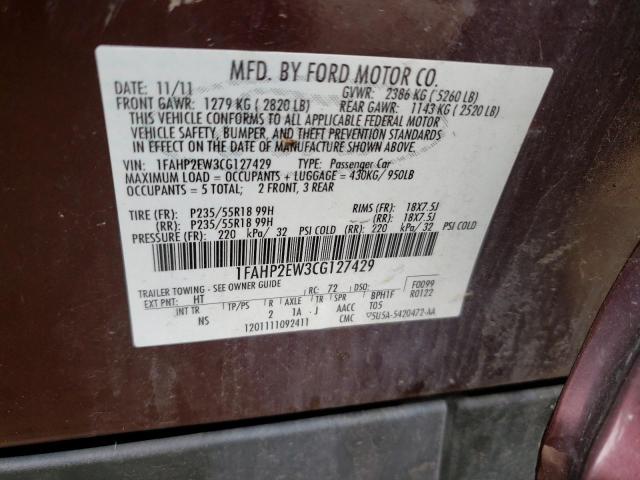 Photo 10 from auction – 2012 FORD TAURUS SEL with VIN 1FAHP2EW3CG127429