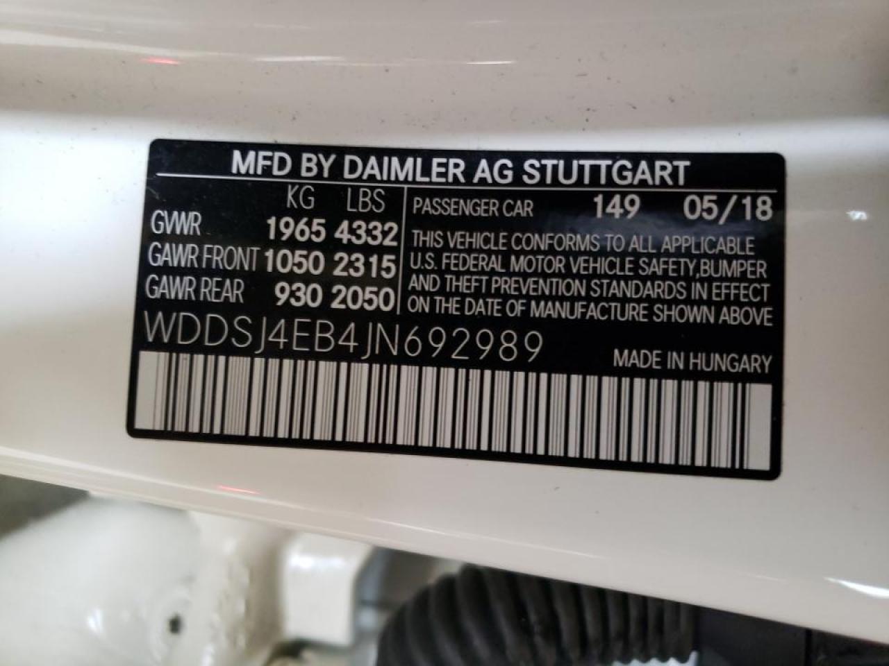 Photo 20 from auction – 2018 MERCEDES-BENZ CLA 250 with VIN WDDSJ4EB4JN692989
