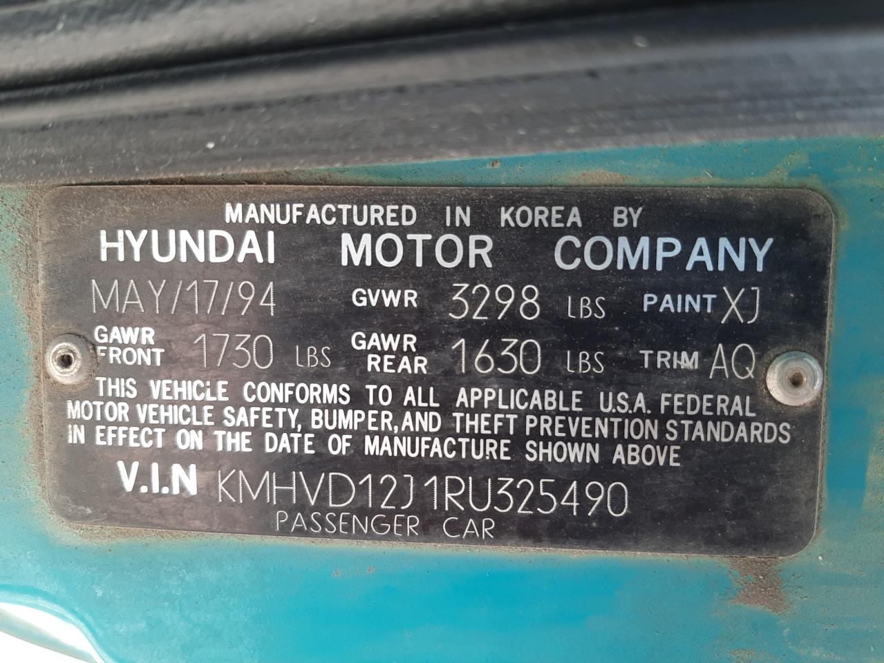 Photo 10 from auction – 1994 HYUNDAI EXCEL with VIN KMHVD12J1RU325490