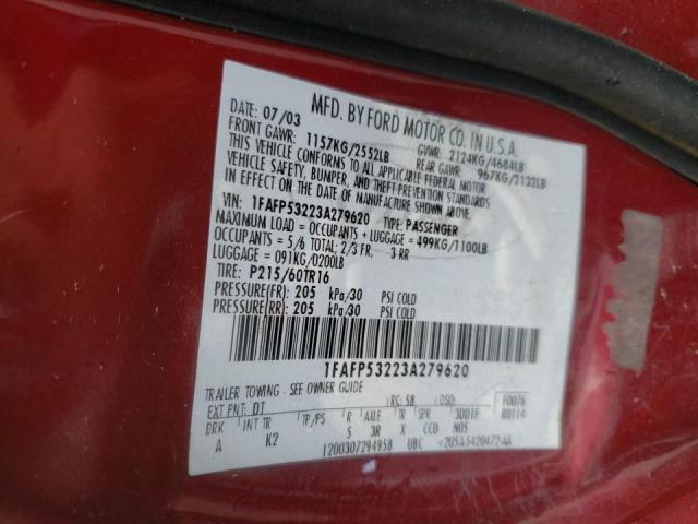 Photo 10 from auction – 2003 FORD TAURUS SE with VIN 1FAFP53223A279620