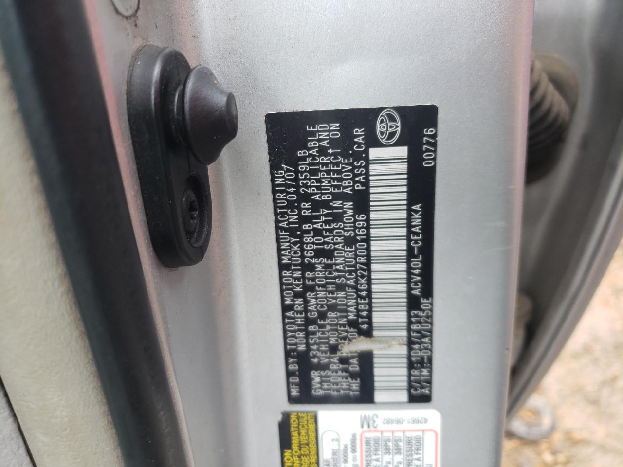 Photo 11 from auction – 2007 TOYOTA CAMRY CE with VIN 4T4BE46K27R001696
