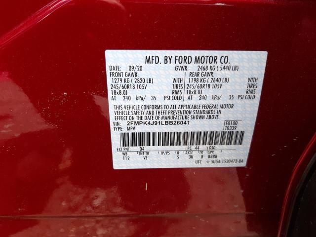 Photo 10 from auction – 2020 FORD EDGE SEL with VIN 2FMPK4J91LBB26041