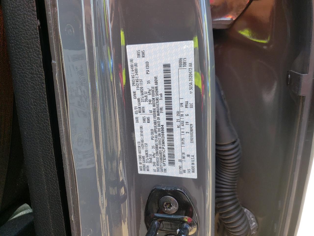 Photo 11 from auction – 2021 FORD F150 SUPER with VIN 1FTEW1CP3MKD88984