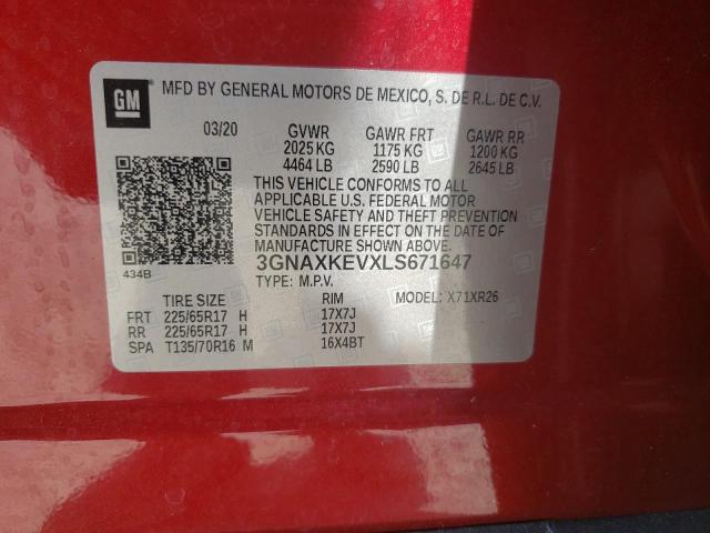 Photo 10 from auction – 2020 CHEVROLET EQUINOX LT with VIN 3GNAXKEVXLS671647