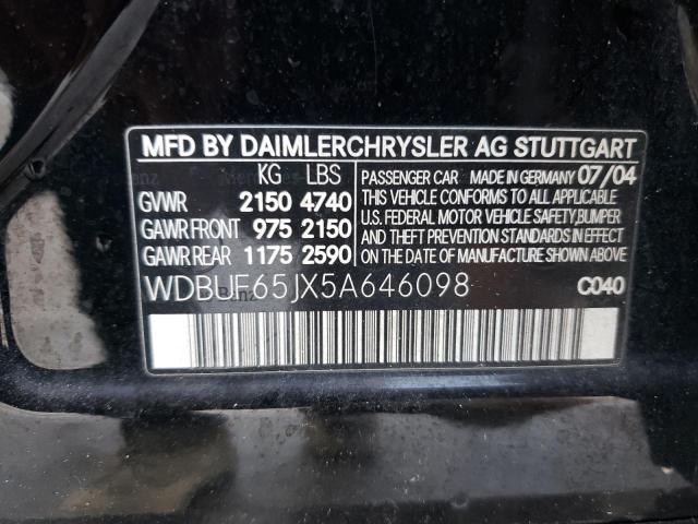 Photo 10 from auction – 2005 MERCEDES-BENZ E 320 with VIN WDBUF65JX5A646098