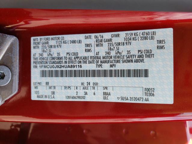 Photo 10 from auction – 2017 FORD ESCAPE TIT with VIN 1FMCU0J92HUA89116