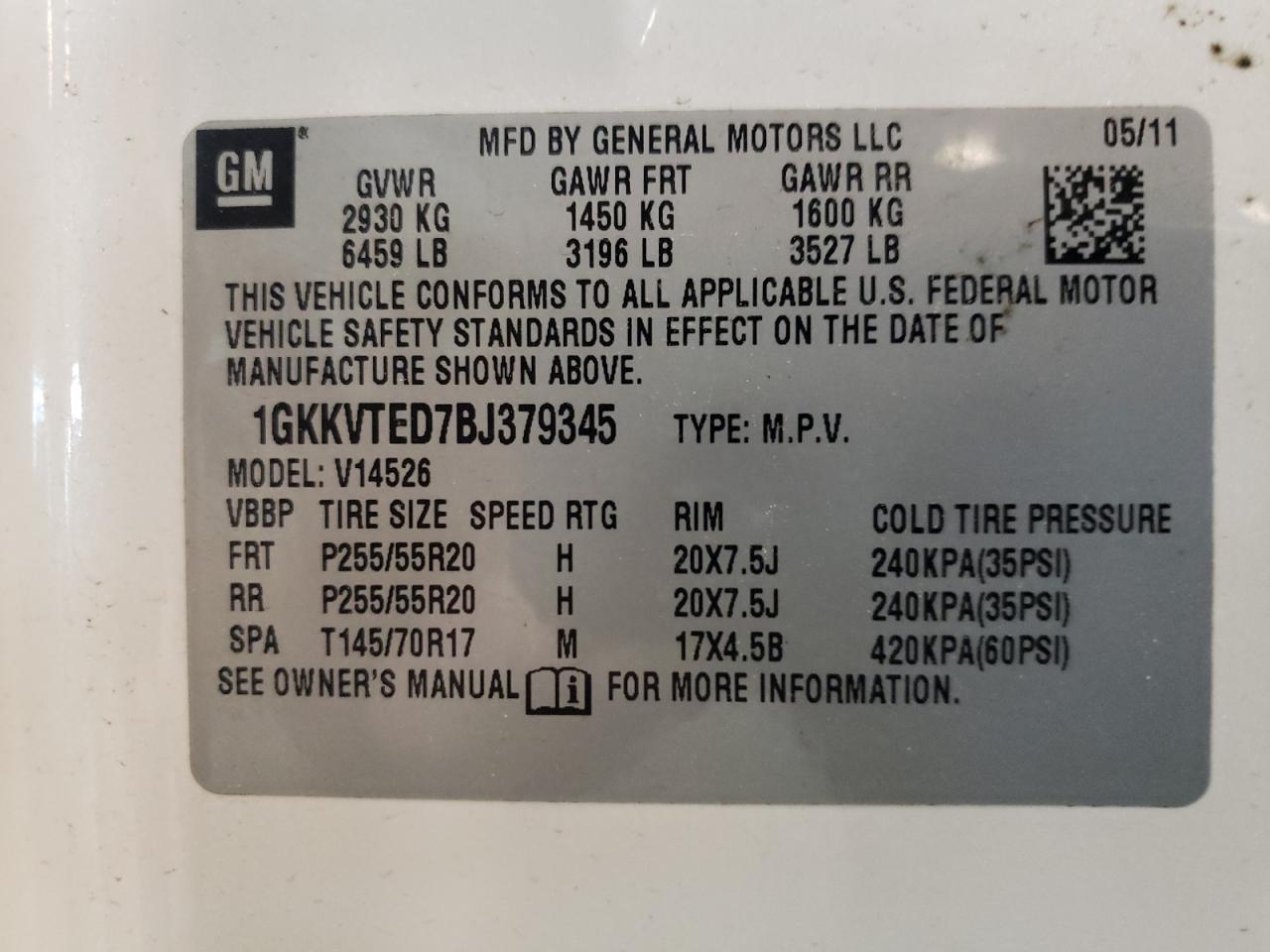 Photo 10 from auction – 2011 GMC ACADIA DEN with VIN 1GKKVTED7BJ379345