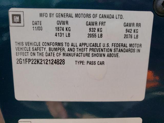 Photo 10 from auction – 2001 CHEVROLET CAMARO with VIN 2G1FP22K212124828