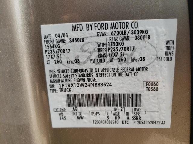 Photo 10 from auction – 2004 FORD F150 with VIN 1FTRX12W24NB88524