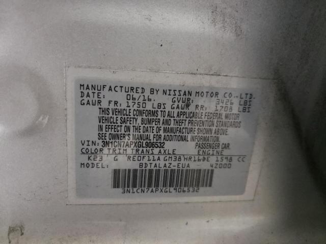 Photo 10 from auction – 2016 NISSAN VERSA S with VIN 3N1CN7APXGL906532