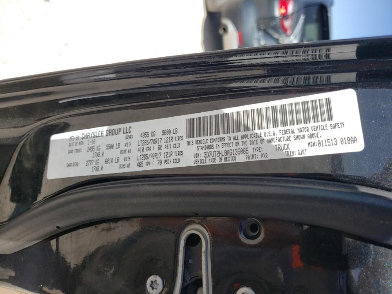 Photo 10 from auction – 2010 DODGE RAM 2500 with VIN 3D7UT2HL8AG135085