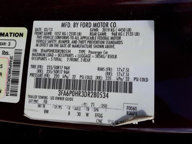 Photo 10 from auction – 2013 FORD FUSION SE with VIN 3FA6P0HR3DR280534