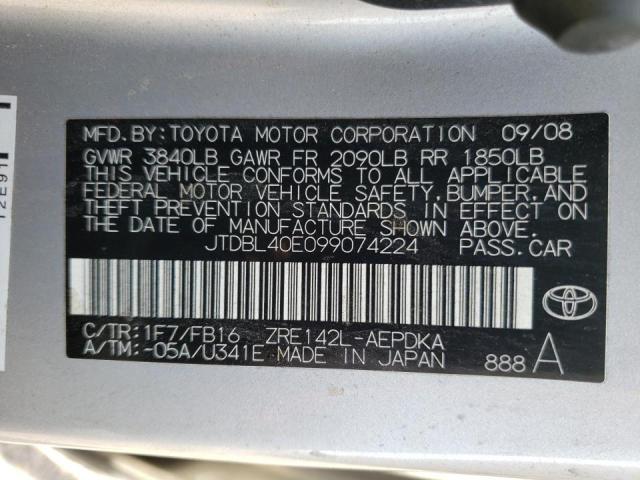 Photo 10 from auction – 2009 TOYOTA COROLLA BA with VIN JTDBL40E099074224