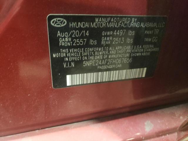 HYUNDAI SONATA SE 2015 with VIN 5NPE24AF2FH067656 - Photo from auction