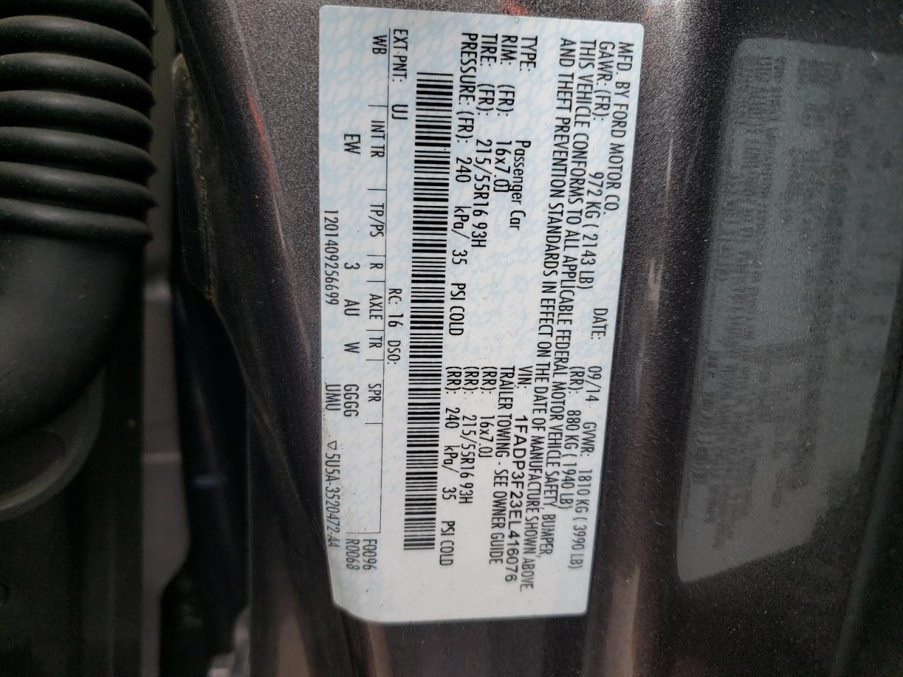 Photo 10 from auction – 2014 FORD FOCUS SE with VIN 1FADP3F23EL416076